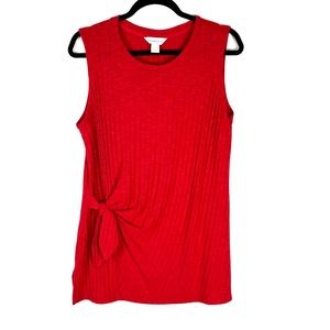 Liz Claiborne red ribbed front tie top